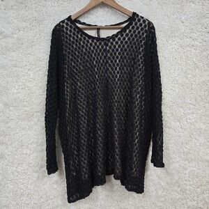 IC by Connie K Top Womens XXL Black Textured Mesh Overlay‎ with Beige Tank Artsy